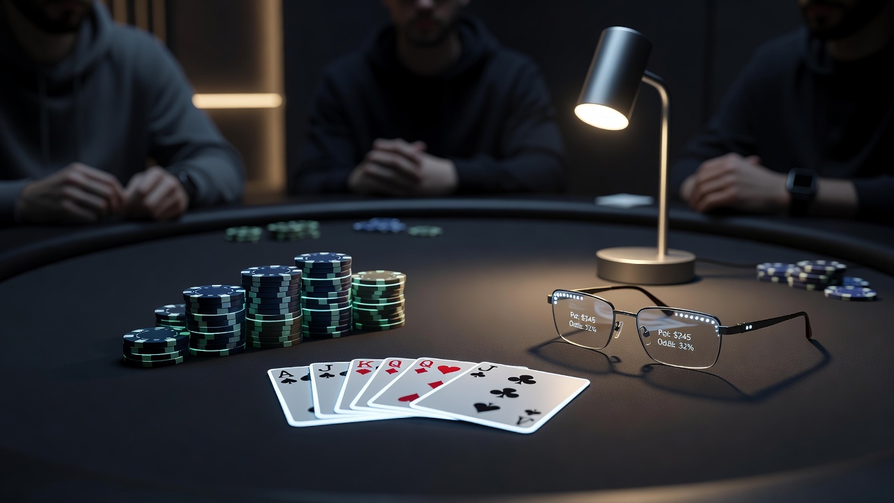 Close-up of poker mat with integrated border lighting and UV-reactive chip storage trays in a dimly lit room