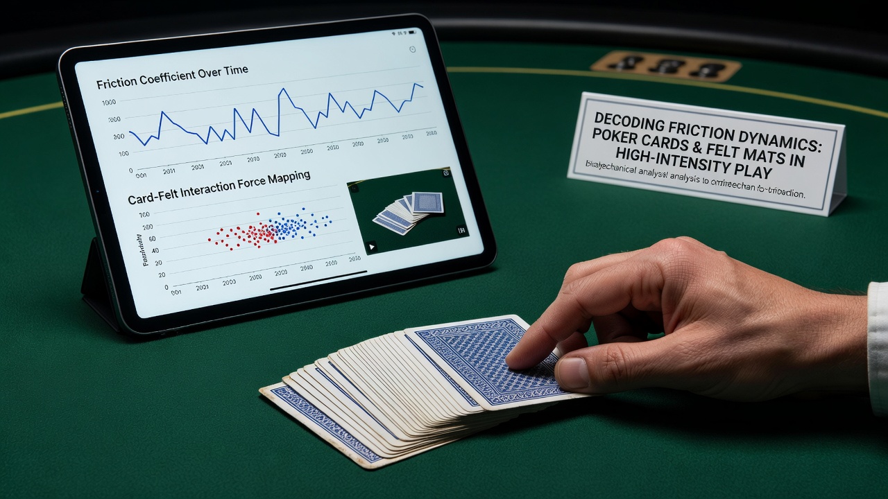 Technician measuring friction coefficients on a worn poker felt mat using specialized equipment