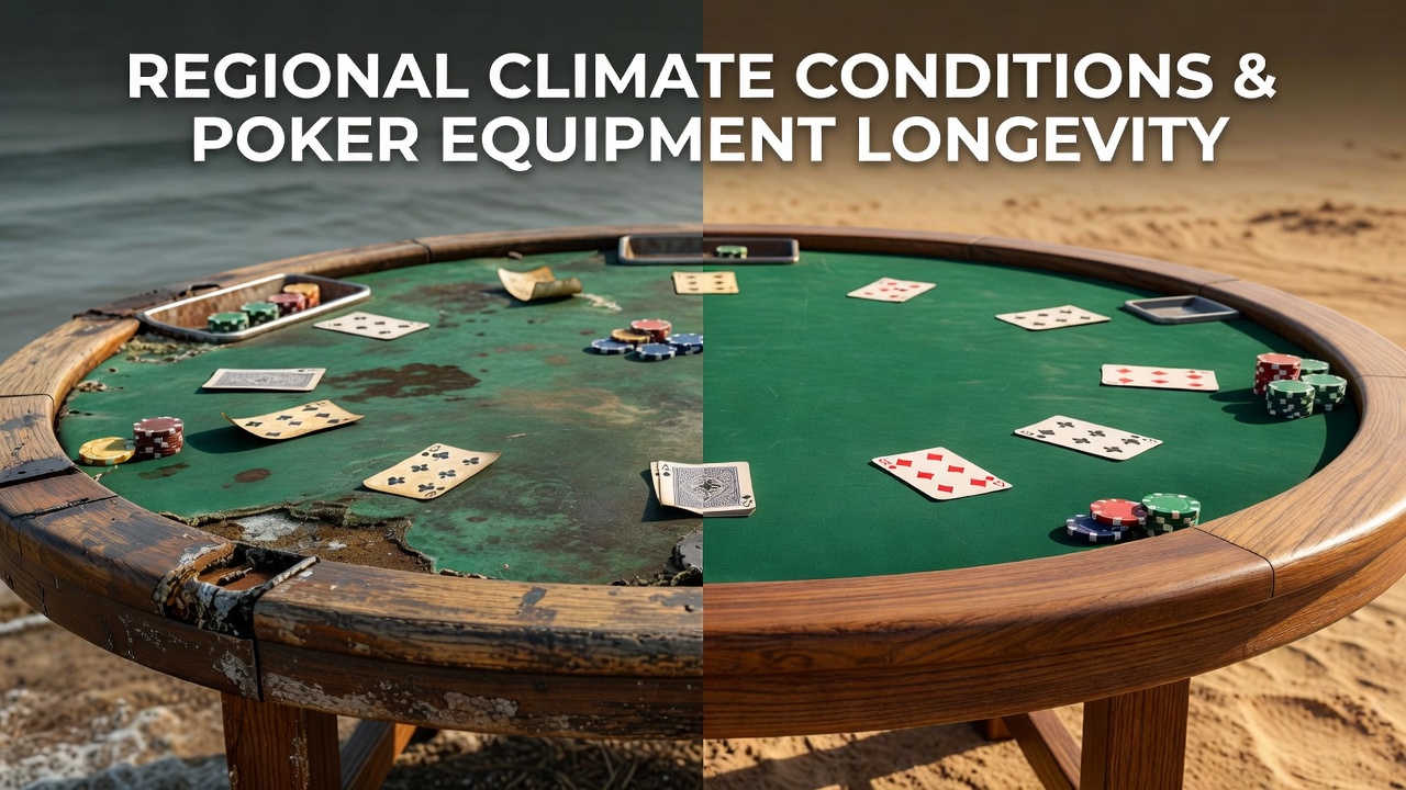 Close-up view of a poker table surface showing felt texture under varying light conditions that highlight moisture absorption patterns