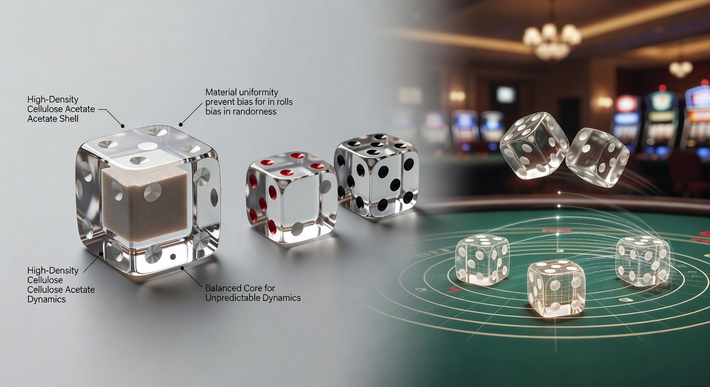 Close-up view of precision-engineered casino dice showing uniform edges and pips for fair play