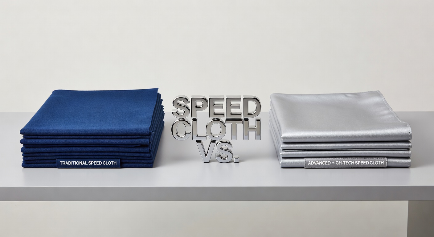 Side-by-side comparison of worn traditional felt showing pilling next to pristine speed cloth after simulated tournament play, illustrating longevity differences