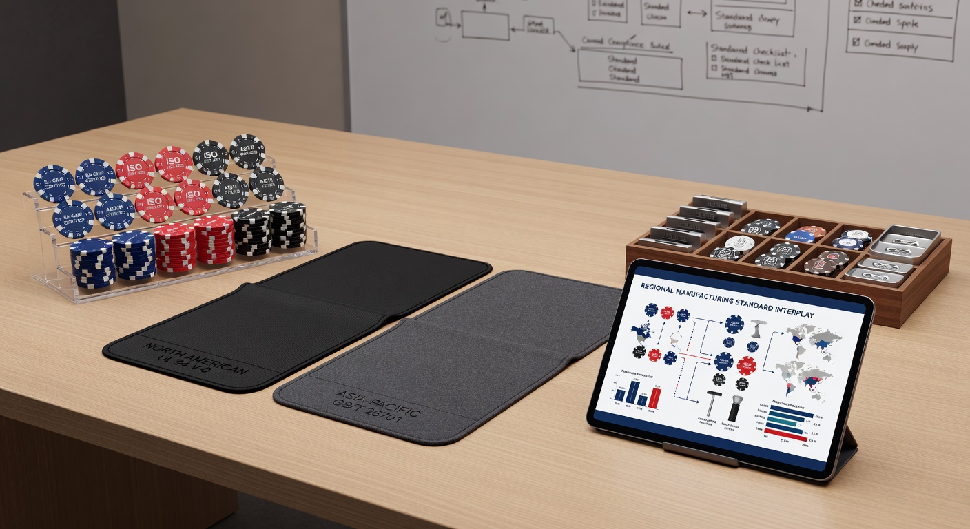 Comparison of poker table mat textures and chip edge designs from different manufacturing regions