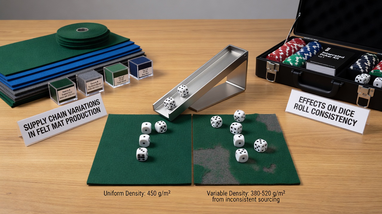 Diagram showing global supply routes for raw wool and synthetic fibers used in poker table felt mats